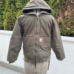 Carhartt Youth Active Jacket M (10-12) Moss Green Quilt Lined Hooded Canvas